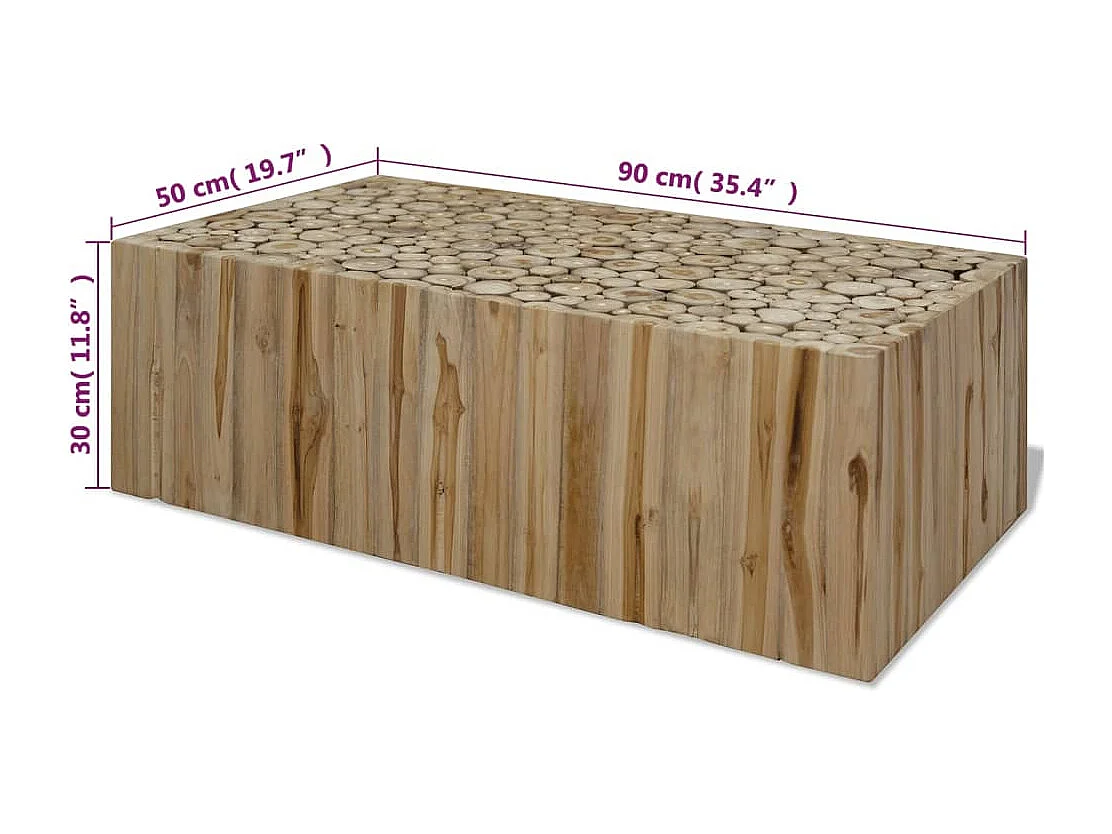 Goudkleurige salontafel van echt teakhout 90x50x30 cm