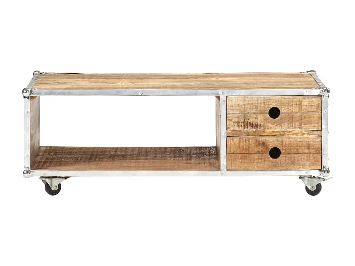 Mesa de centro dourada 89x59x33 cm Madeira maciça de mangueira crua