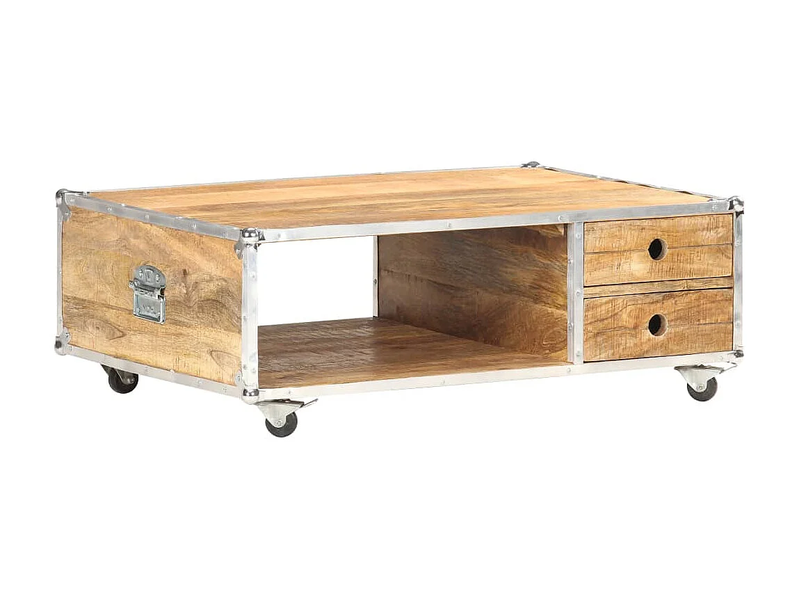 Mesa de centro dourada 89x59x33 cm Madeira maciça de mangueira crua