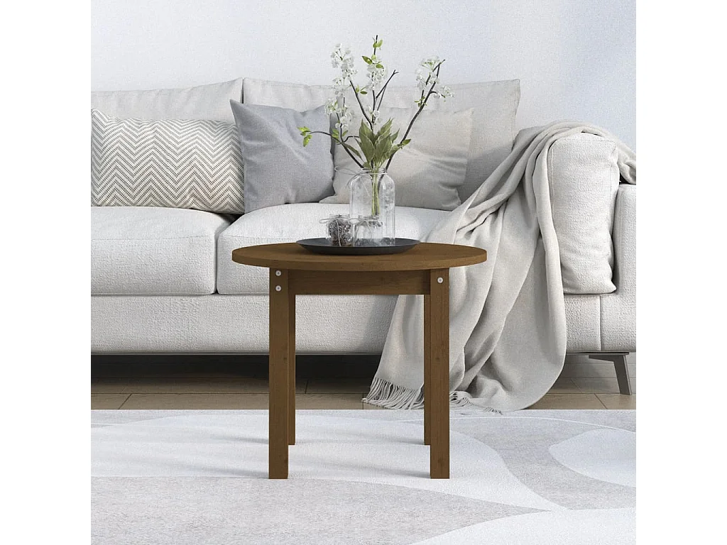 Mesa de centro dourada Castanho mel Ø 55x45 cm Madeira maciça de pinho