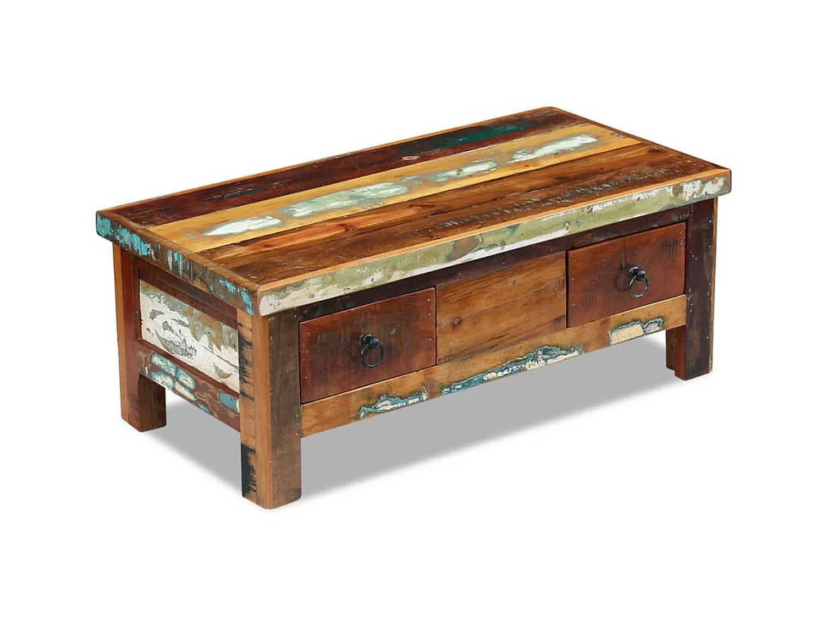 Table basse à tiroirs 90 x 45 x 35 cm Bois de récupération