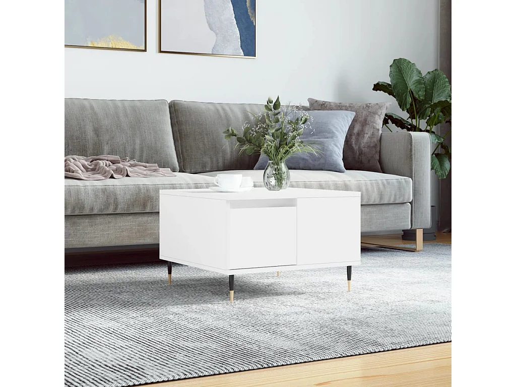 Goldfarbener Couchtisch, weiß, 55 x 55 x 36,5 cm, Holzwerkstoff
