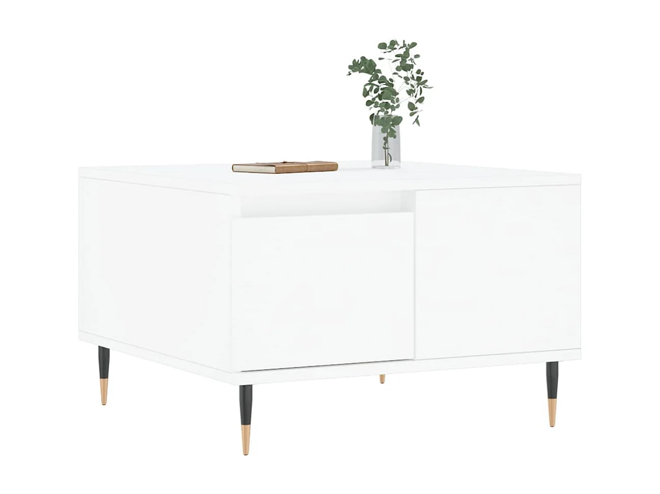 Goldfarbener Couchtisch, weiß, 55 x 55 x 36,5 cm, Holzwerkstoff