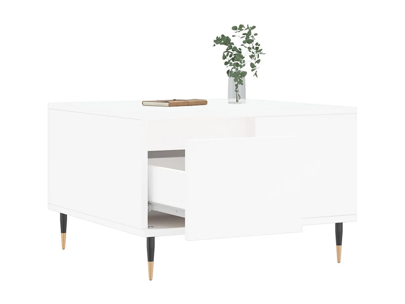 Goldfarbener Couchtisch, weiß, 55 x 55 x 36,5 cm, Holzwerkstoff