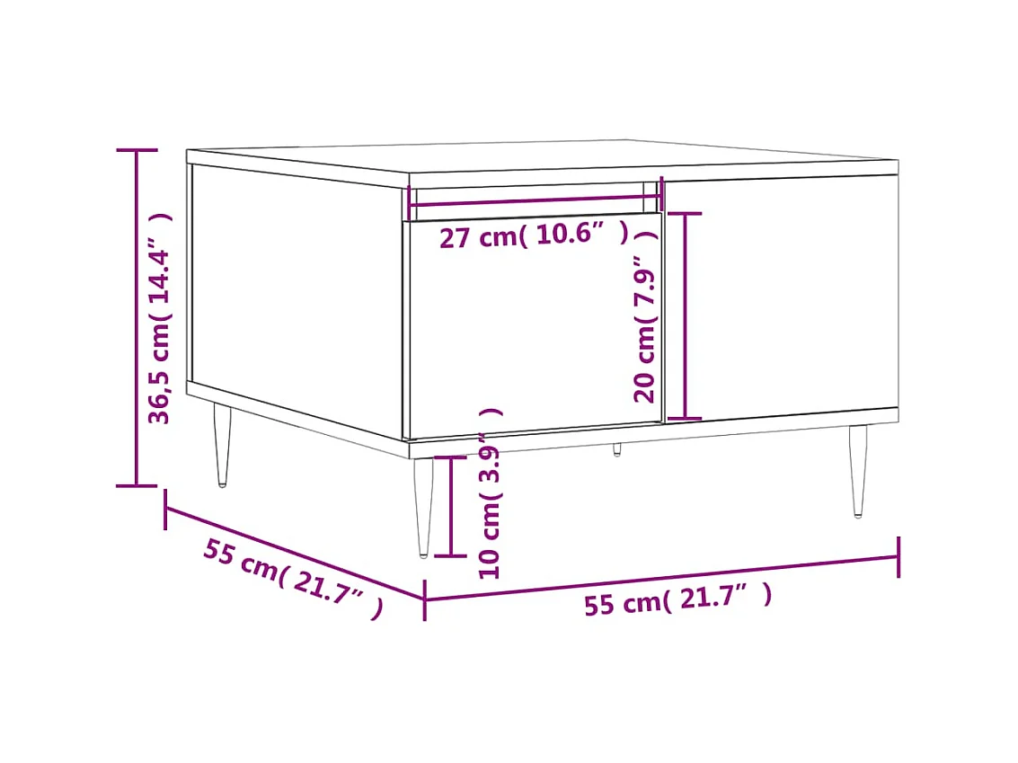 Goudbruin eiken salontafel 55x55x36,5 cm samengesteld hout