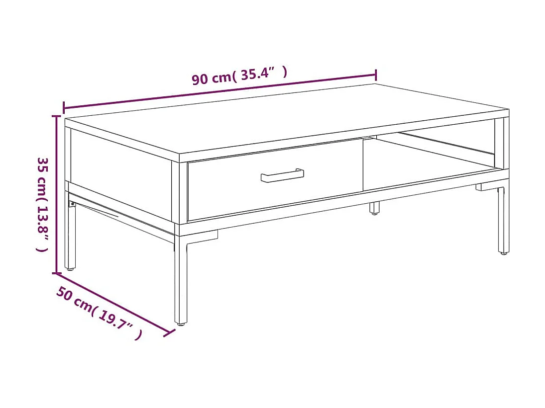 Goud Salontafel 90x50x35 cm Massief grenenhout