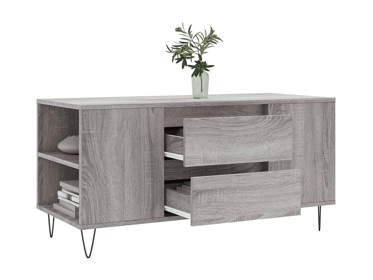 Goldfarbener Couchtisch in Sonoma-Grau, 102 x 44,5 x 50 cm, Holzwerkstoff