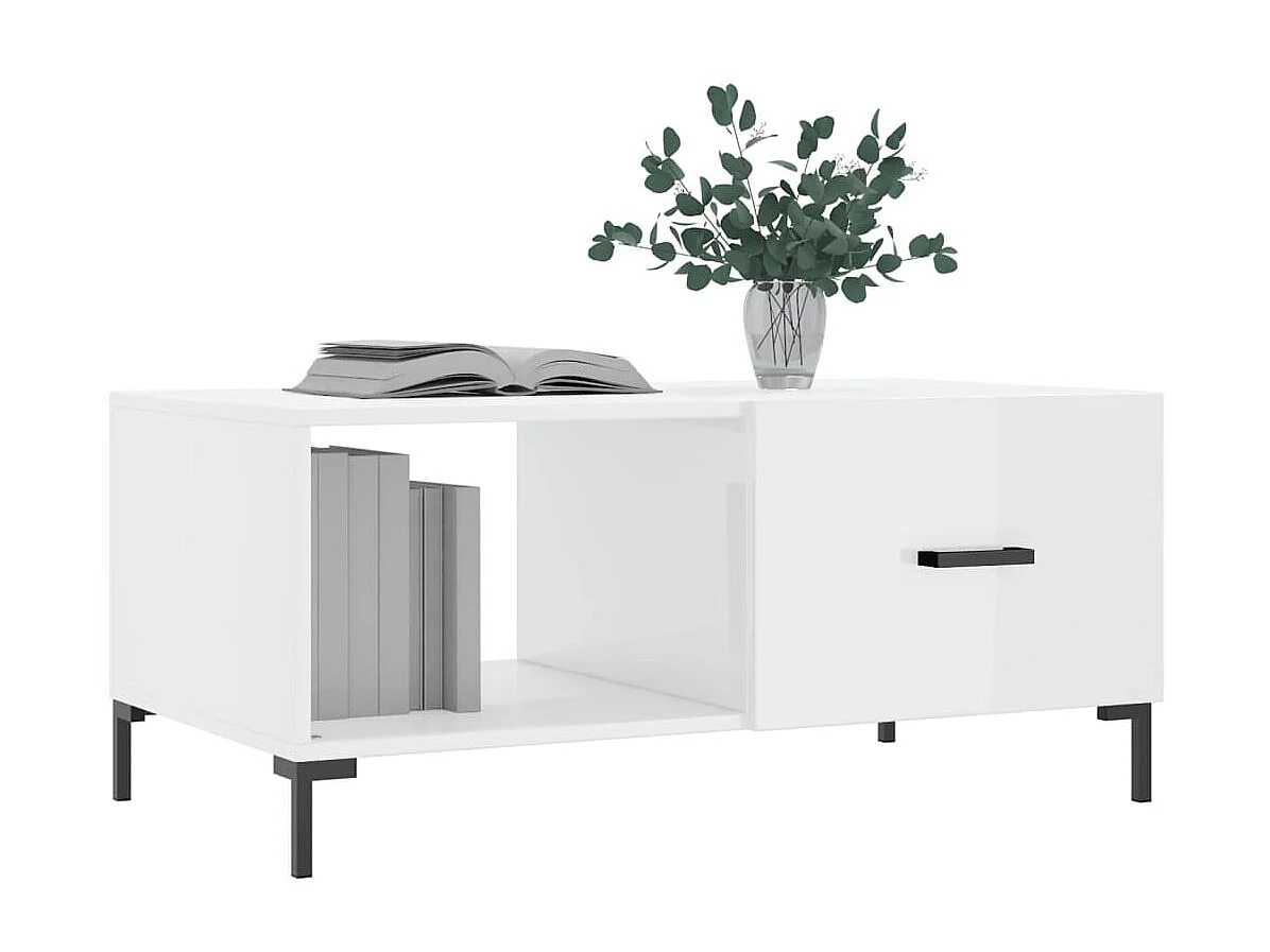 Gold Salontafel Glanzend wit 90x50x40 cm Bewerkt hout