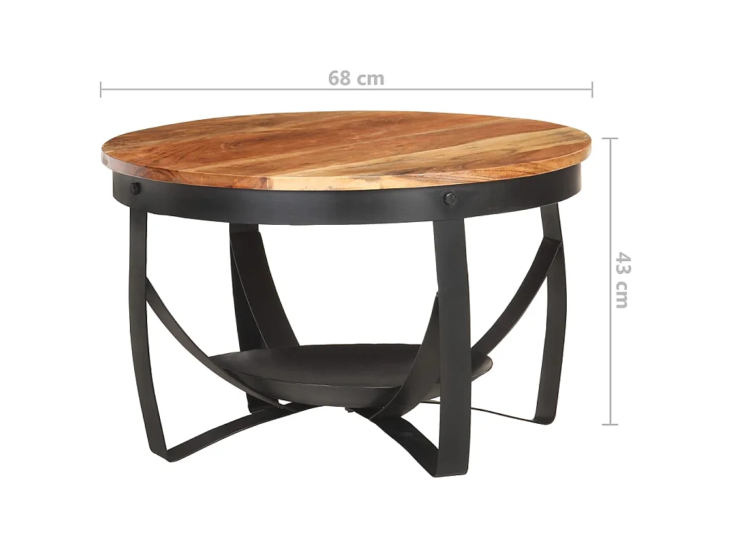 Mesa de centro dourada Ø68x43 cm Madeira maciça de acácia