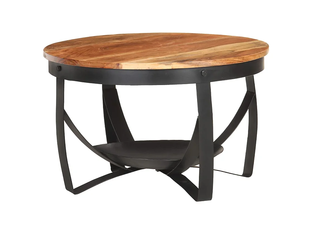 Mesa de centro dourada Ø68x43 cm Madeira maciça de acácia