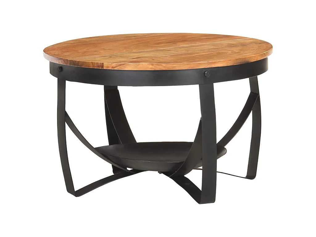 Mesa de centro dourada Ø68x43 cm Madeira maciça de acácia