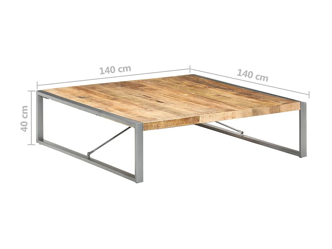 Mesa de centro dourada 140x140x40 cm Madeira de mangueira crua