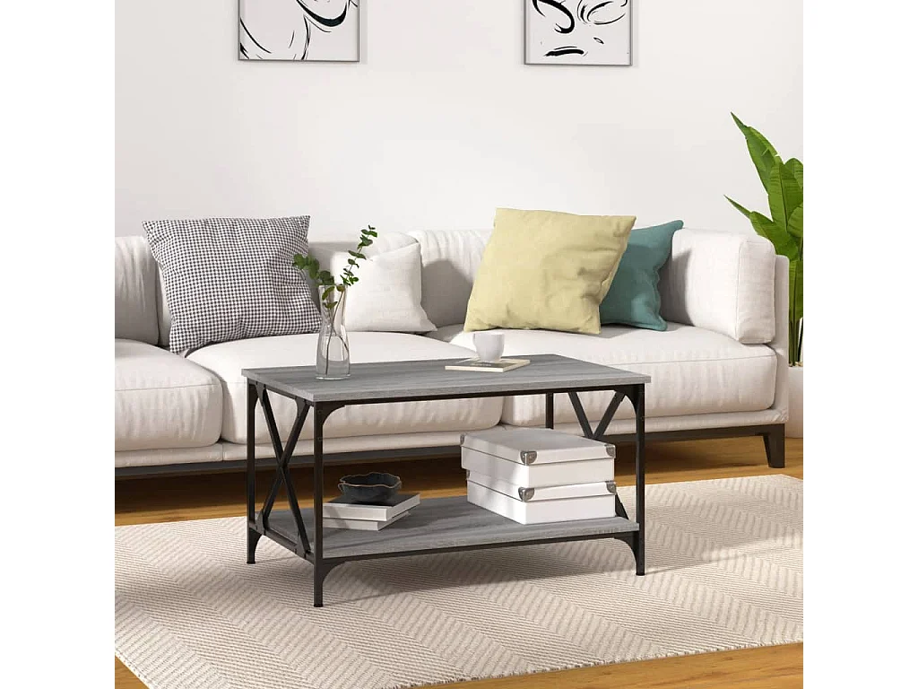 Gouden Sonoma grijze salontafel 80x50x45 cm Bewerkt hout en ijzer