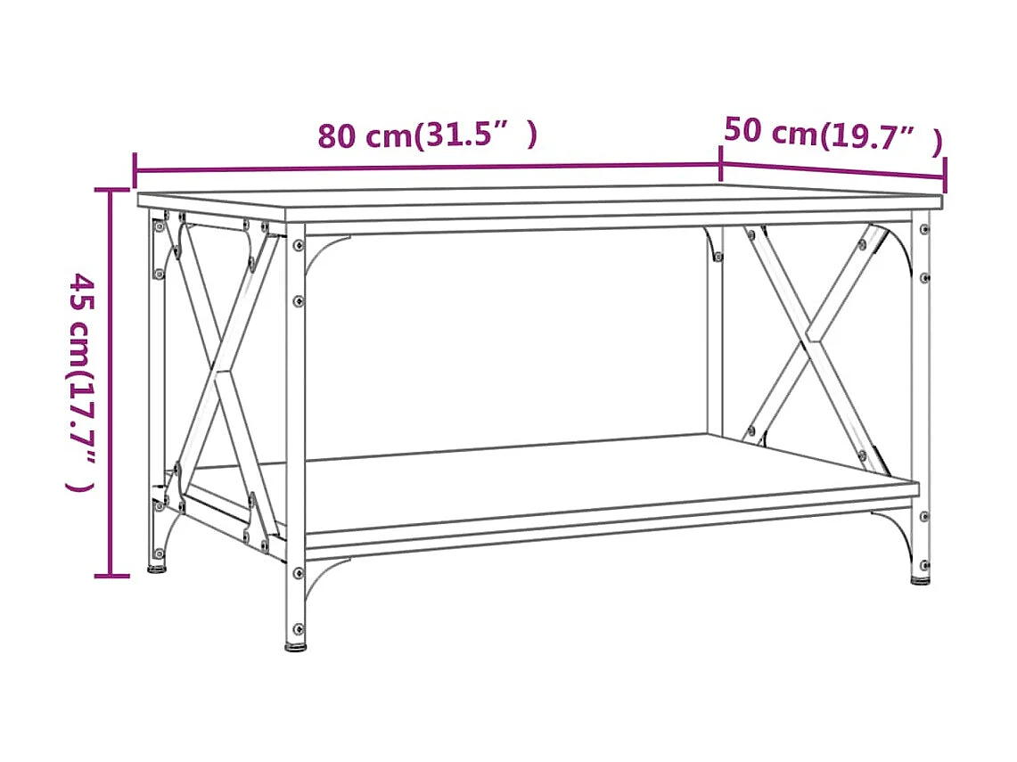 Table basse Sonoma gris 80x50x45 cm Bois d'ingénierie et fer