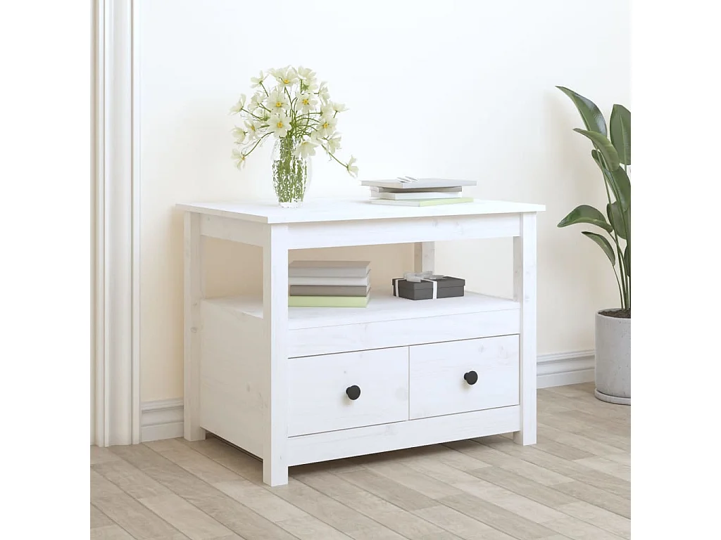 Table basse Blanc 71x49x55 cm Bois massif de pin