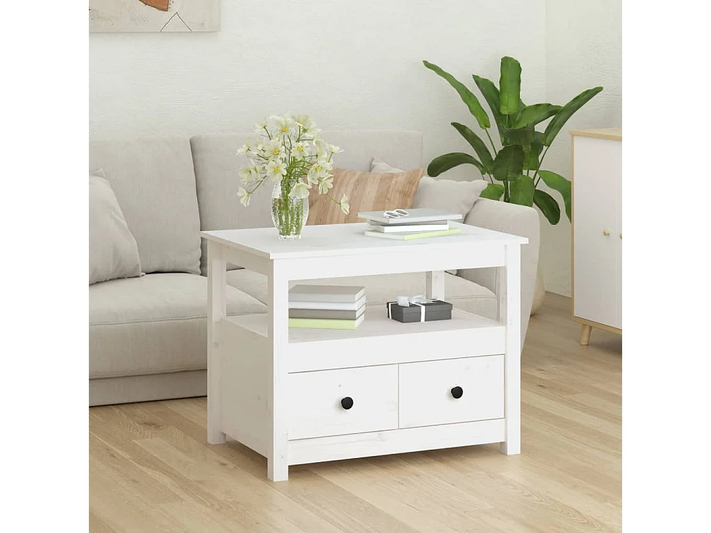 Table basse Blanc 71x49x55 cm Bois massif de pin