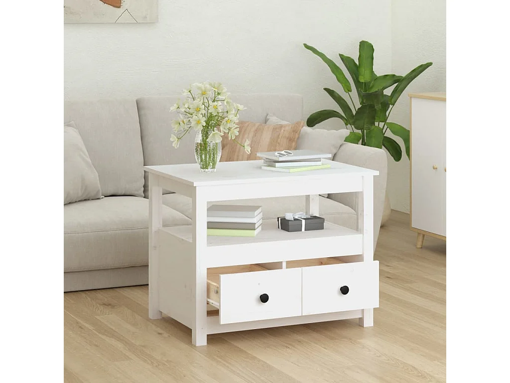 Table basse Blanc 71x49x55 cm Bois massif de pin