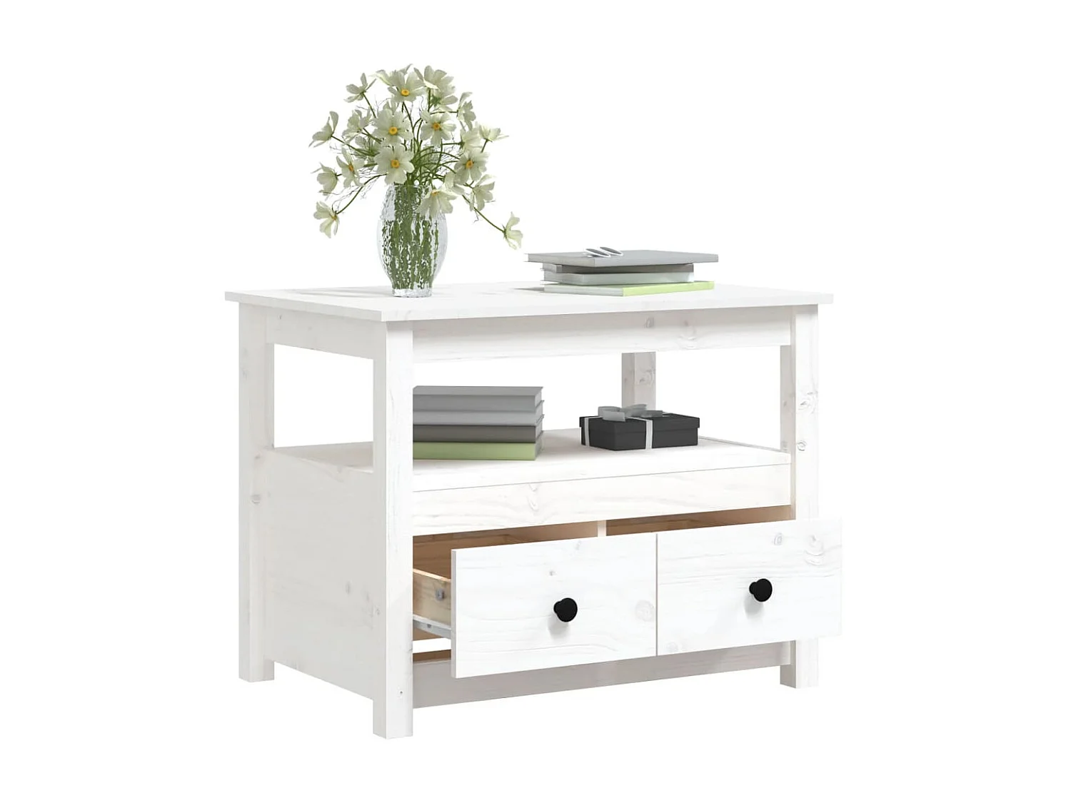 Table basse Blanc 71x49x55 cm Bois massif de pin