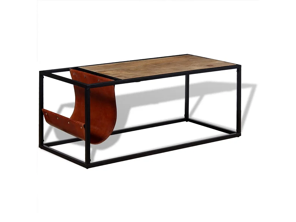 Mesa de centro dorada con revistero Cuero auténtico 110 x 50 x 45 cm