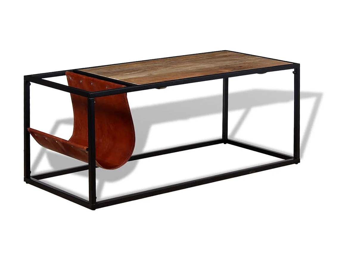 Table basse avec porte-revues Cuir véritable 110 x 50 x 45 cm