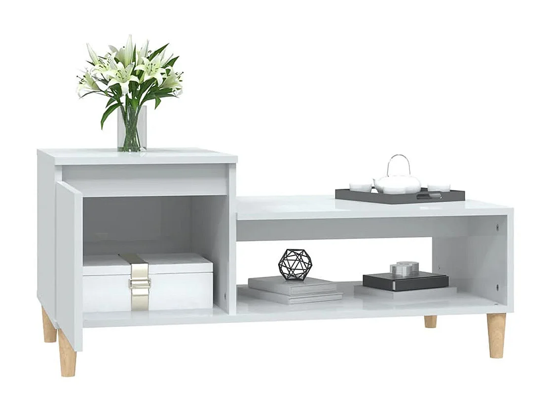 Mesa de centro dourada branco brilhante 100x50x45 cm Madeira trabalhada