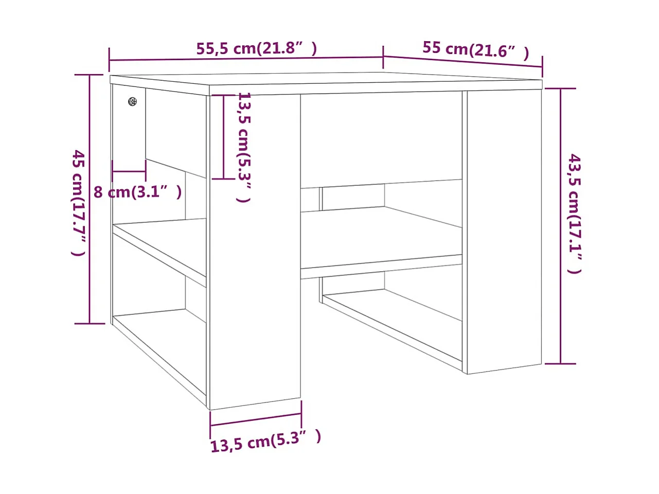 Gold Salontafel Zwart 55,5x55x45 cm Bewerkt hout