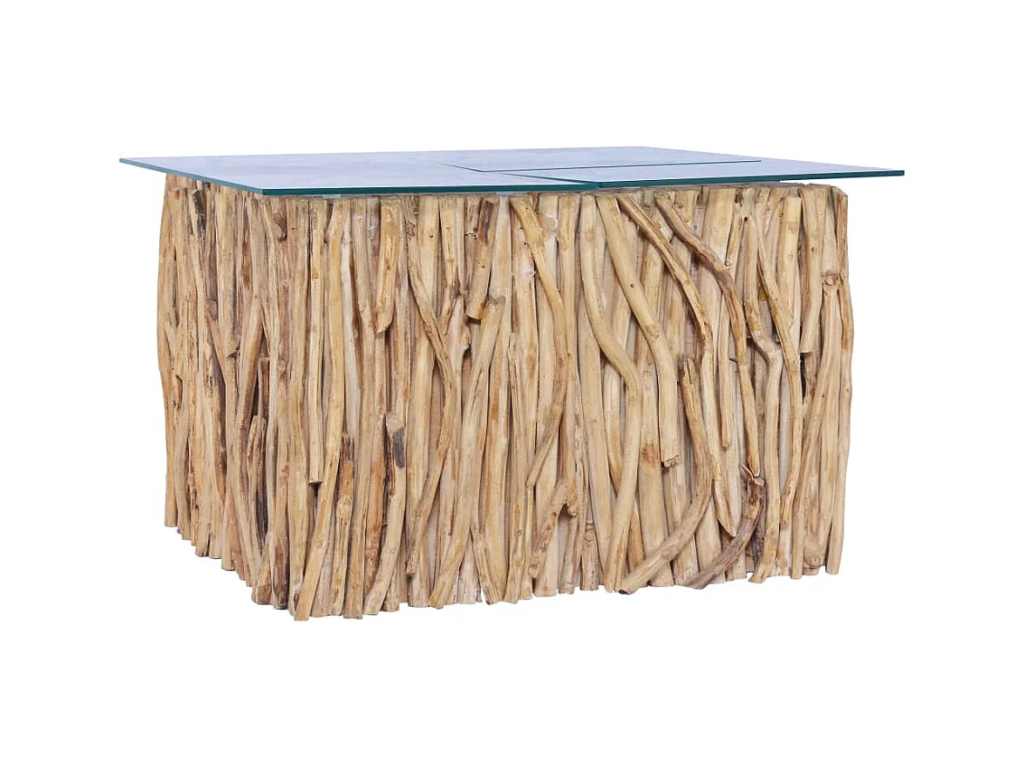 Salontafel met glazen blad 66x66x40cm Massief teakhout
