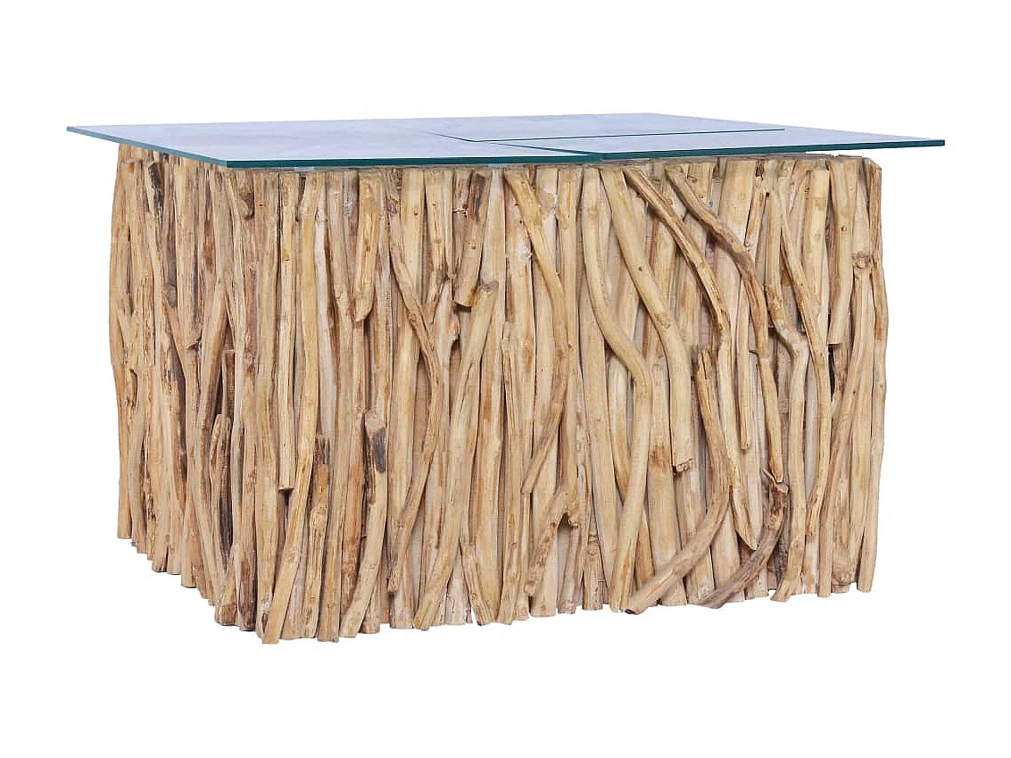 Salontafel met glazen blad 66x66x40cm Massief teakhout