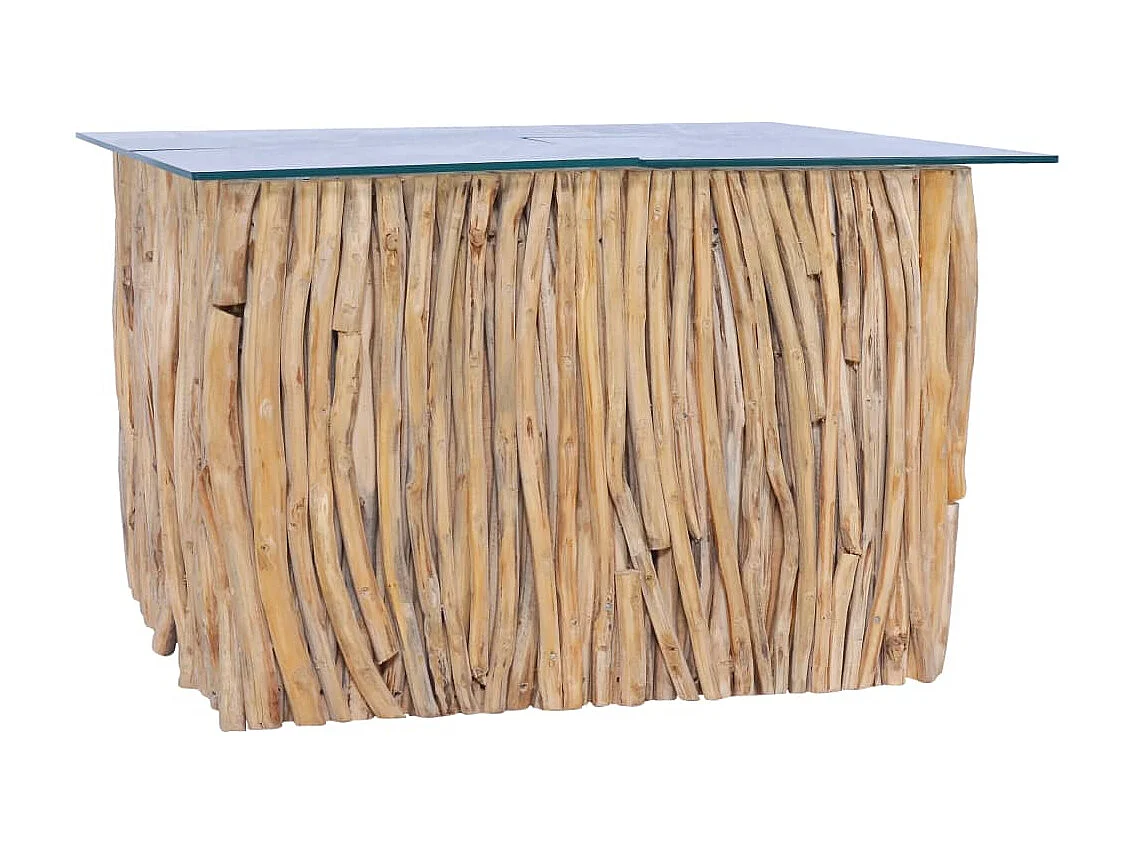 Salontafel met glazen blad 66x66x40cm Massief teakhout