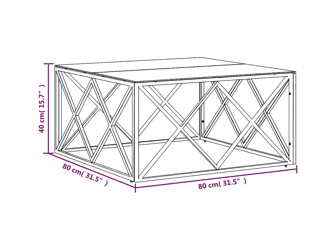 Table basse doré 80x80x40 cm acier inoxydable et verre