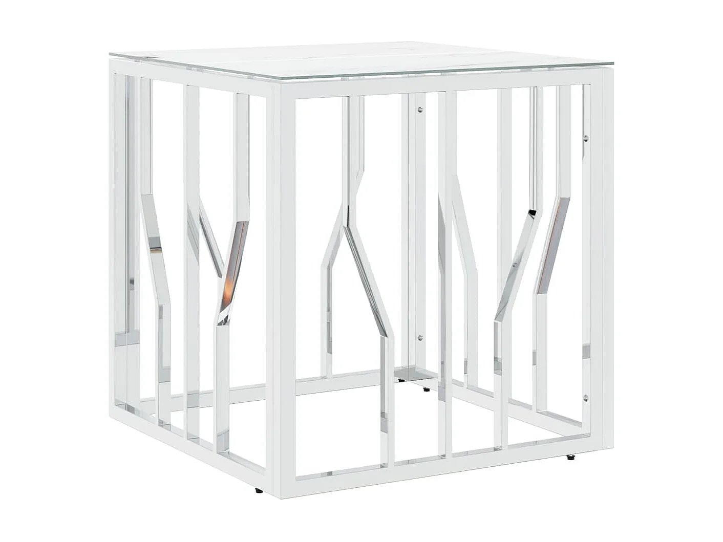 Table basse argenté 50x50x50 cm acier inoxydable et verre