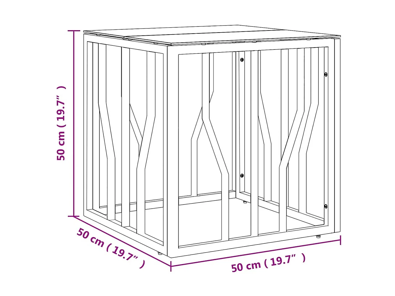 Table basse argenté 50x50x50 cm acier inoxydable et verre