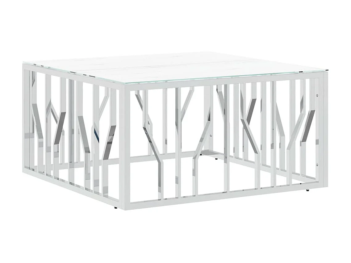 Table basse argenté 80x80x40 cm acier inoxydable et verre
