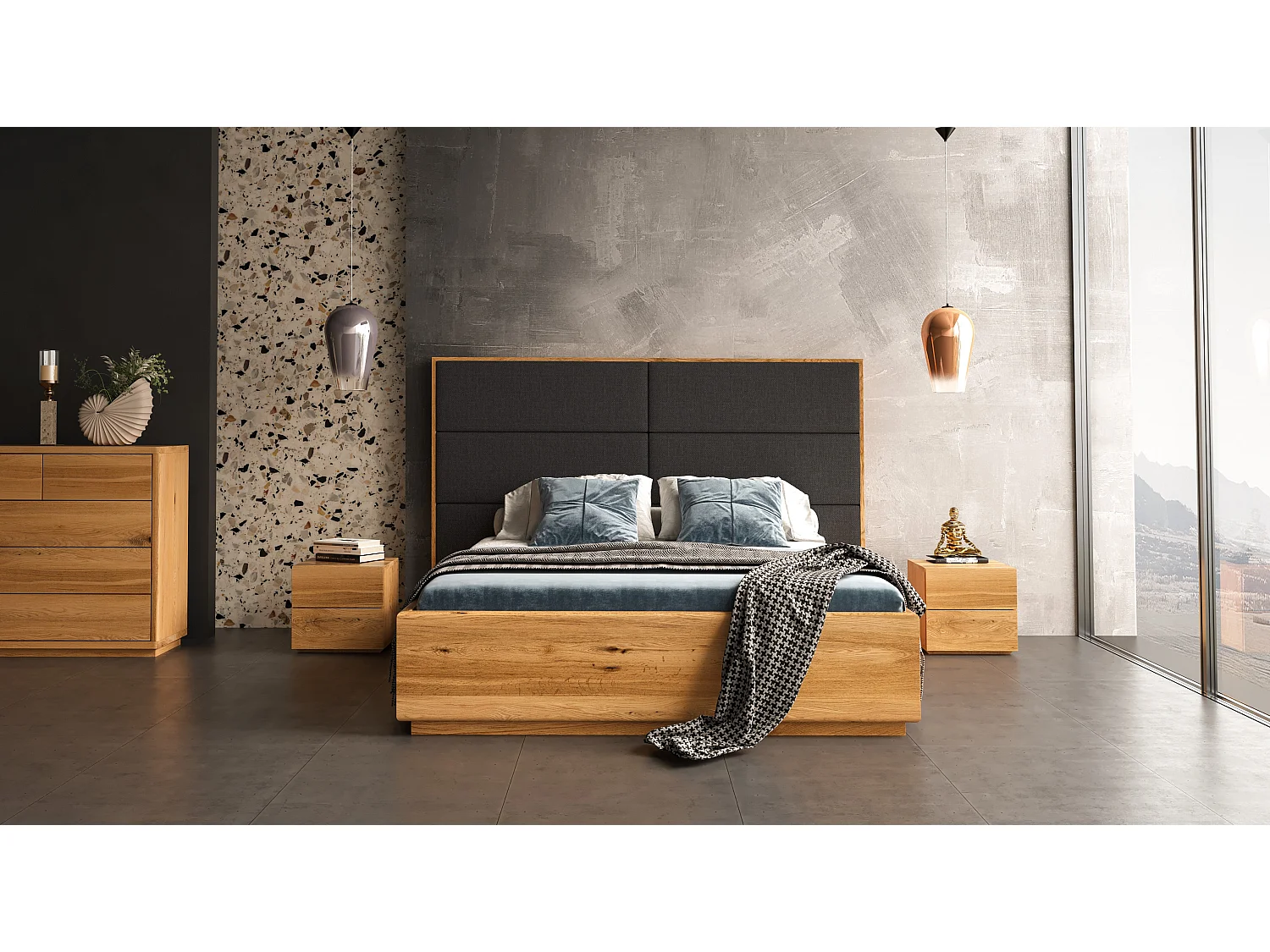 Lit exclusif en chêne Dome avec coffre de rangement