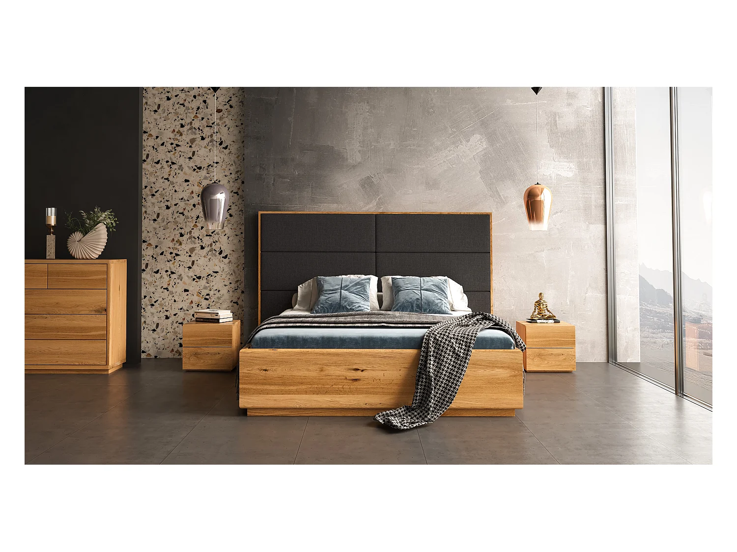 Lit exclusif en chêne Dome avec coffre de rangement
