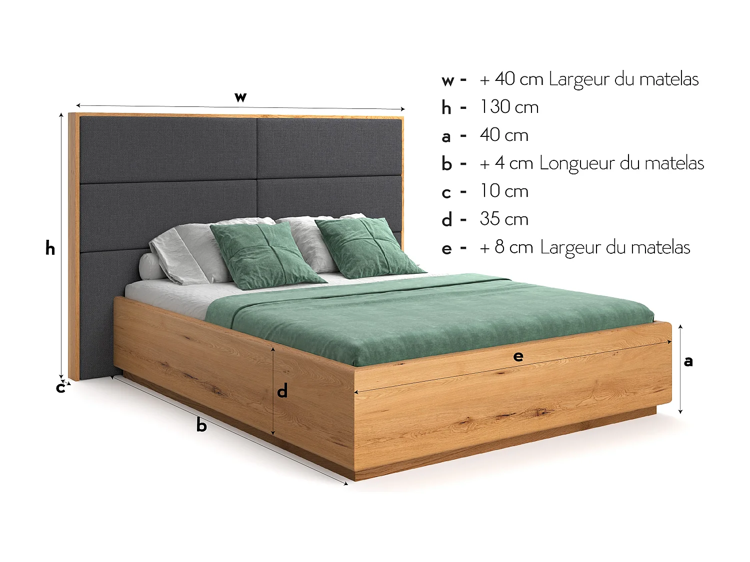 Lit exclusif en chêne Dome avec coffre de rangement