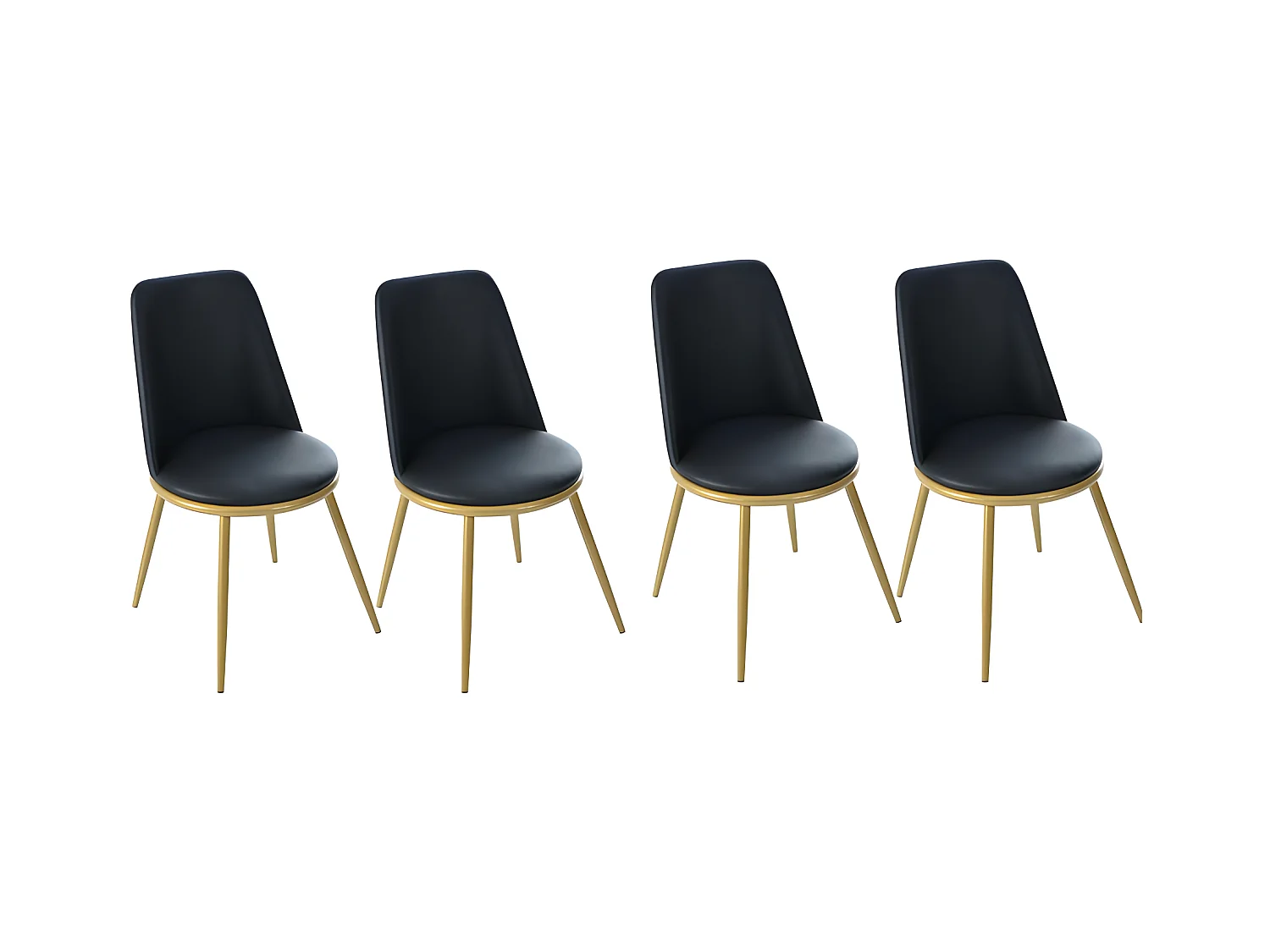 Lot de 4 Chaises rembourrées en velours avec dossier - structure en métal doré - Noir