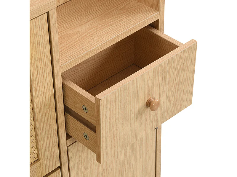 Zapatero de madera y ratán - 3 puertas abatibles y 1 cajón - balda regulable - Natural