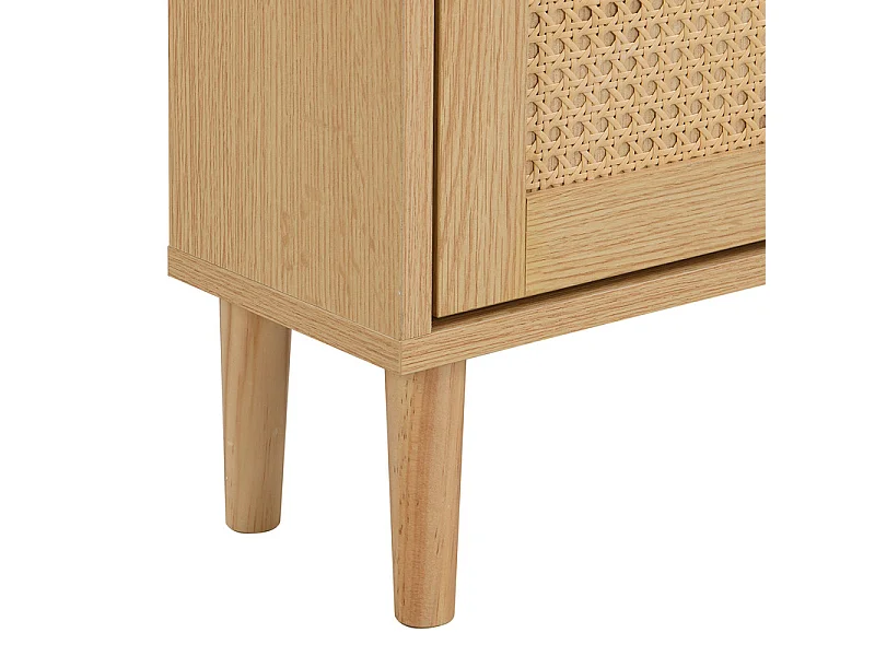 Zapatero de madera y ratán - 3 puertas abatibles y 1 cajón - balda regulable - Natural