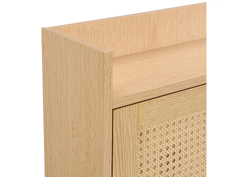 Meuble à chaussures en bois et rotin - 3 portes abattants et 1 tiroir - étagère réglable - Naturel