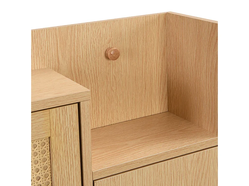 Schuhschrank aus Holz und Rattan – 3 Klapptüren und 1 Schublade – verstellbares Regal – Natur und Weiß