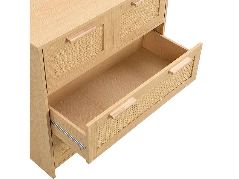 Buffet en rotin - 4 tiroirs avec poignées en bois massif - Naturel