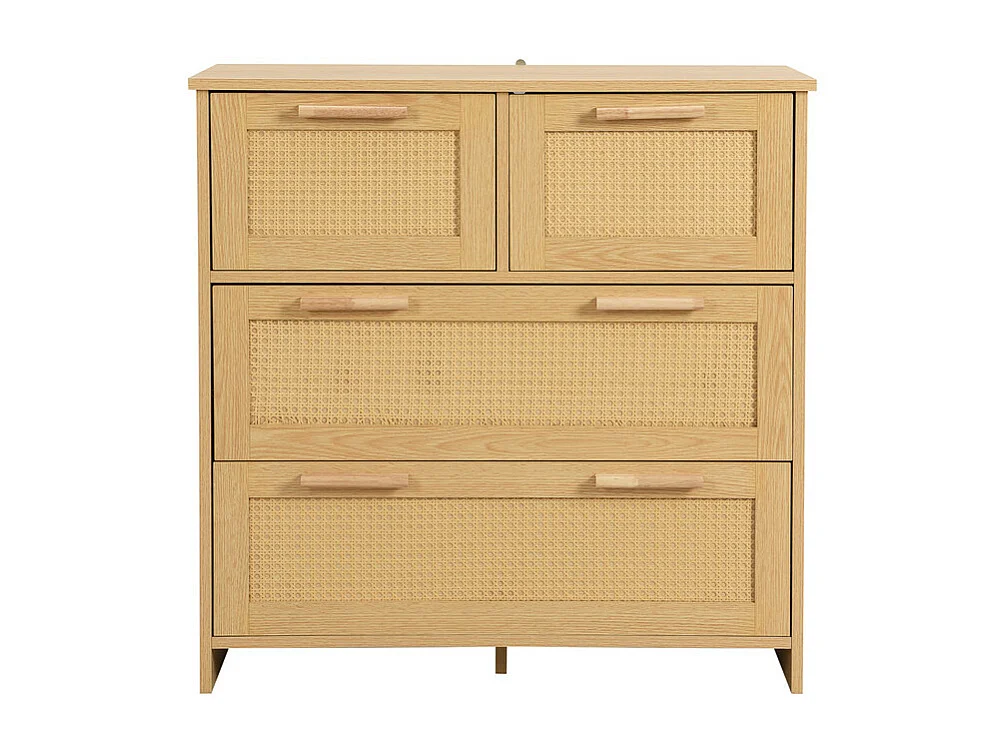 Rattan-Sideboard – 4 Schubladen mit Massivholzgriffen – Natur