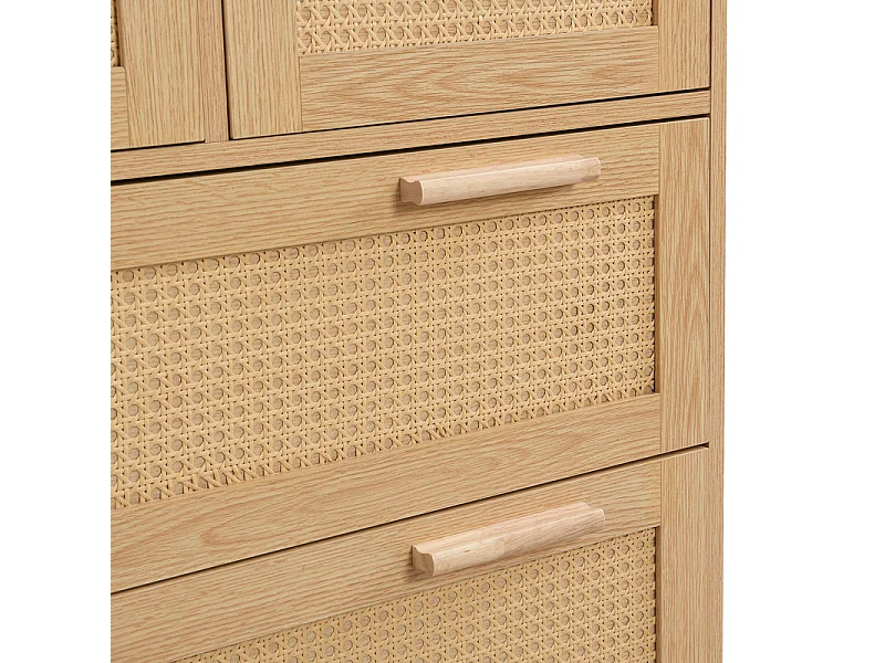 Rattan-Sideboard – 4 Schubladen mit Massivholzgriffen – Natur
