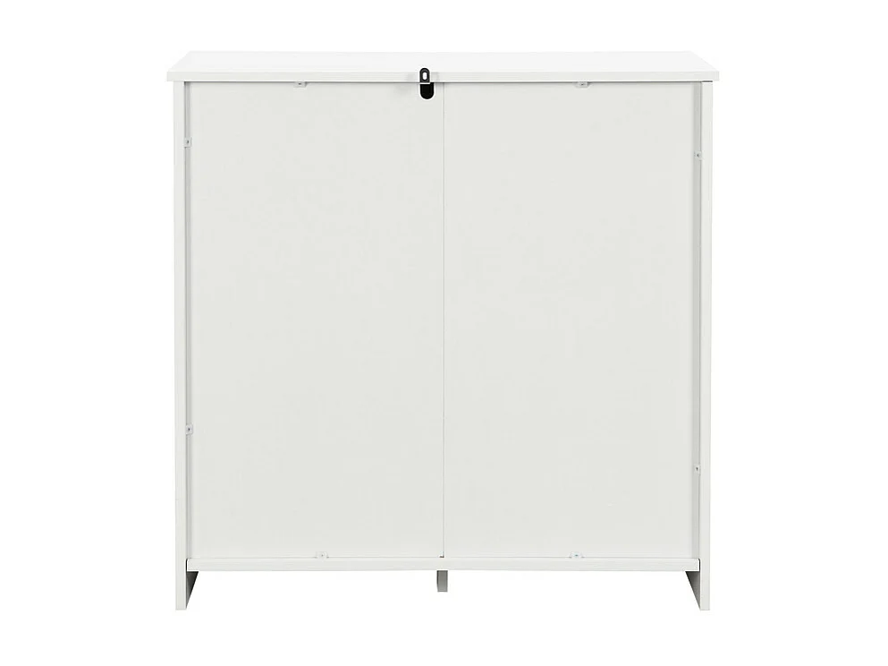 Rattan-Sideboard – 4 Schubladen mit Massivholzgriffen – Natur und Weiß