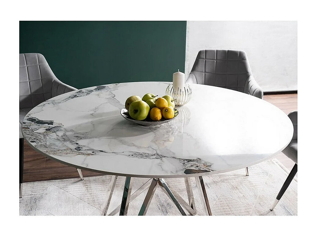 Tavolo da pranzo rotondo in marmo bianco Manon con base cromata