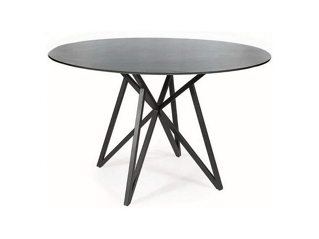 Table à manger ronde 120cm aspect marbre gris avec pieds noir mat Manon