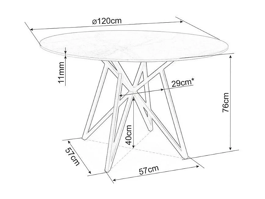 Tavolo da pranzo rotondo Manon 120 cm in marmo grigio con gambe nere opache