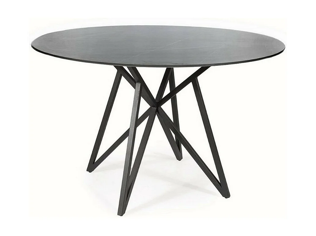 Mesa de comedor redonda Manon de 120 cm de aspecto mármol gris y patas negras mate