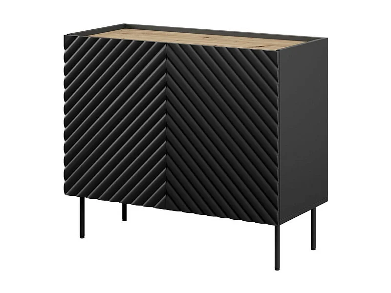 Bahut noir et bois 2 portes avec façades 3D Emile